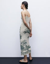 Robe en tricot jacquard de vacances à bretelles contrastées, taille haute